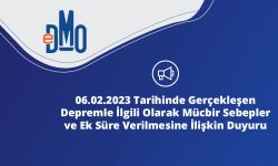 06.02.2023 Tarihinde Gerçekleşen Depremle İlgili Olarak Mücbir Sebepler ve Ek Süre Verilmesine İlişkin Duyuru